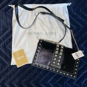 Michael Kors | Small Black Leather Crossbody Bag With Studs